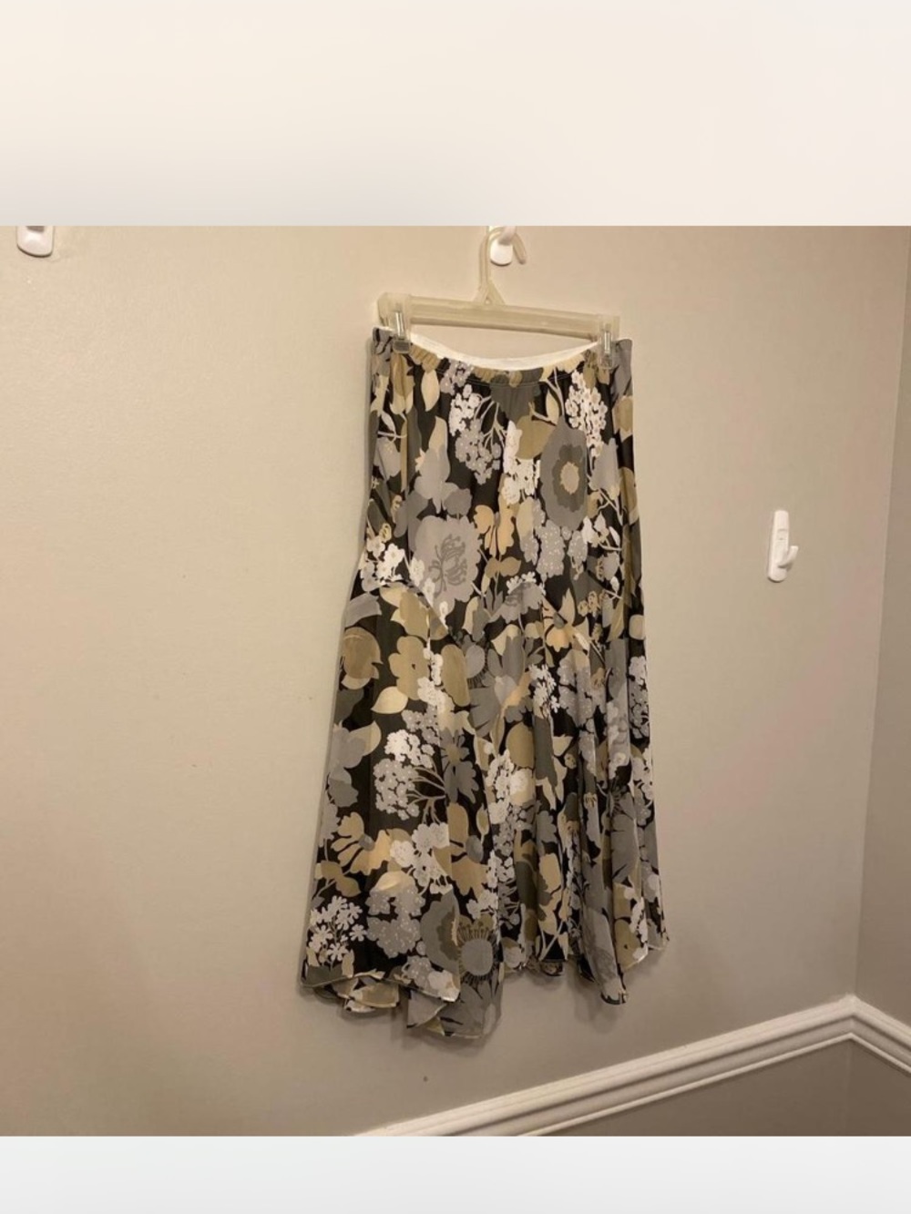 Bob Mackie Floral A-Line Skirt in Black, Gray, and Beige